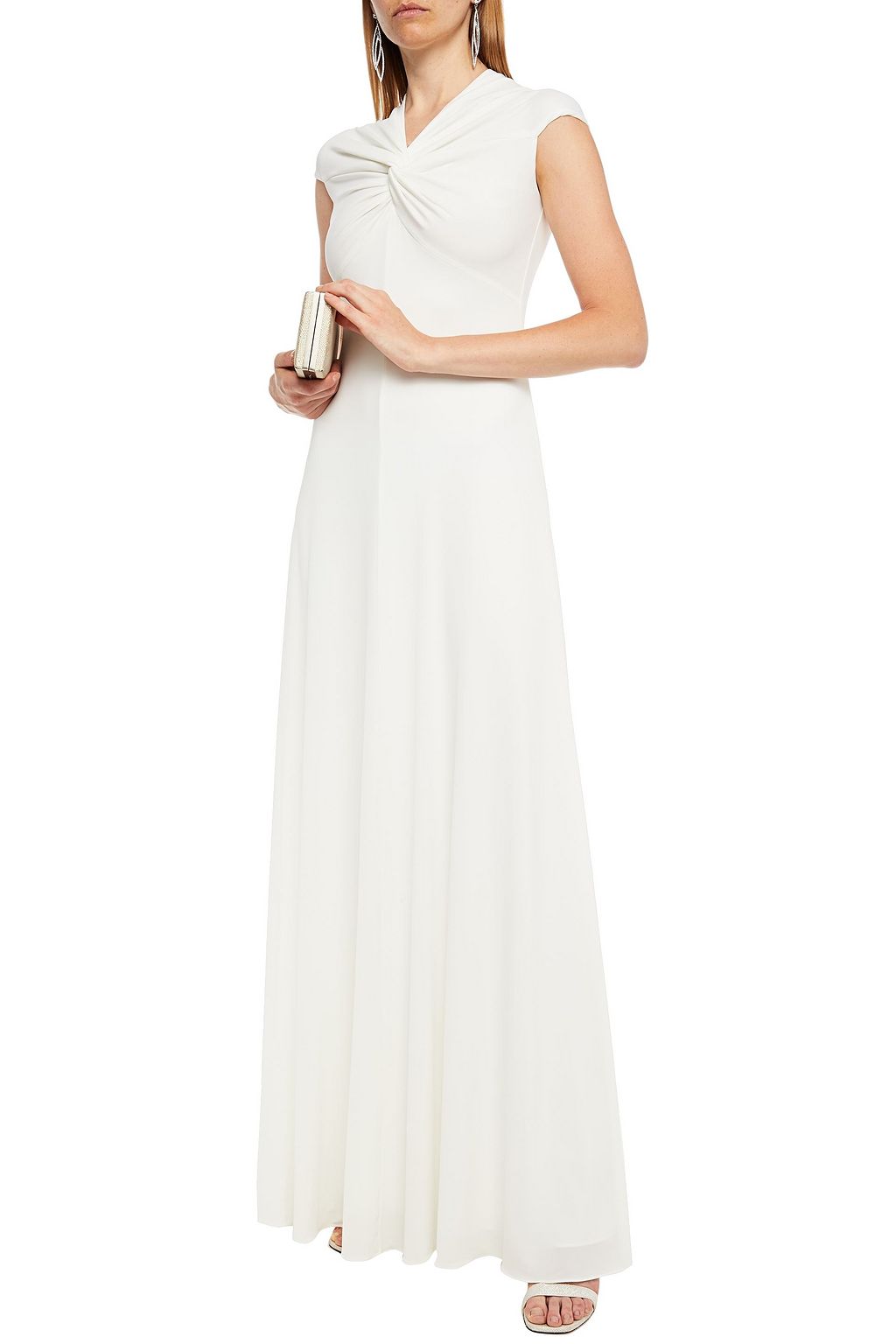 HALSTON Scarlet twist-front stretch-jersey gown