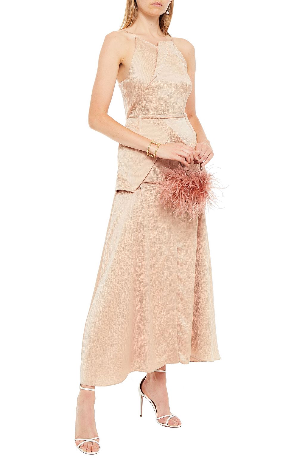 ROLAND MOURET Chora hammered silk-satin peplum maxi dress