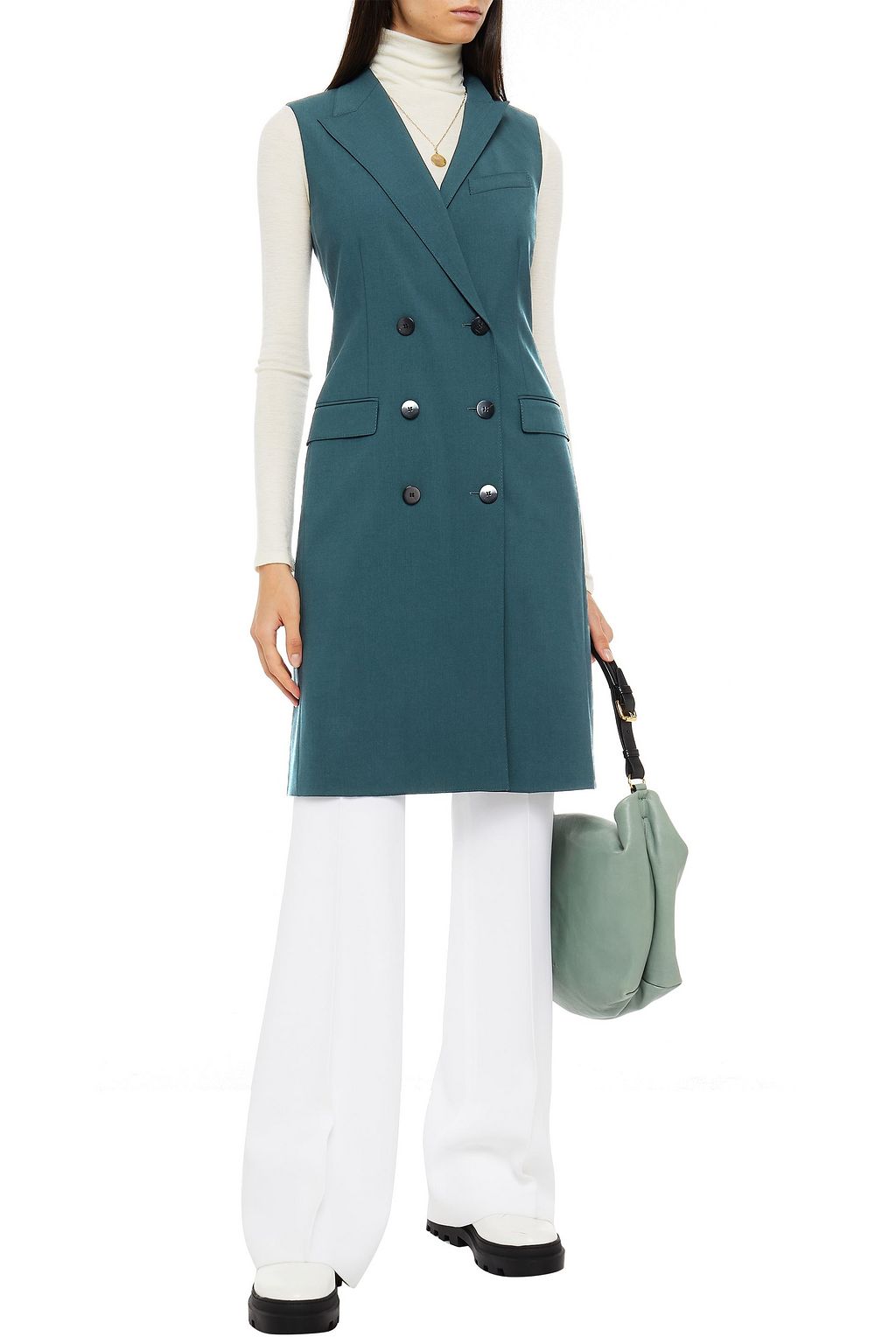 Teal Double-breasted wool-blend vest 