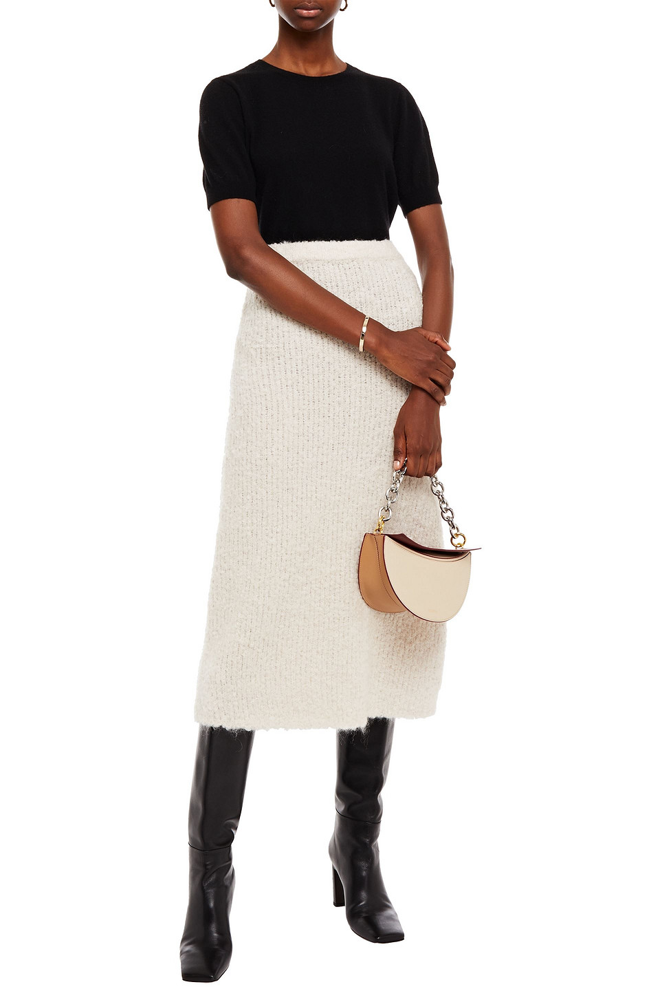 Totême Nevis Bouclé-knit Midi Skirt In Ivory