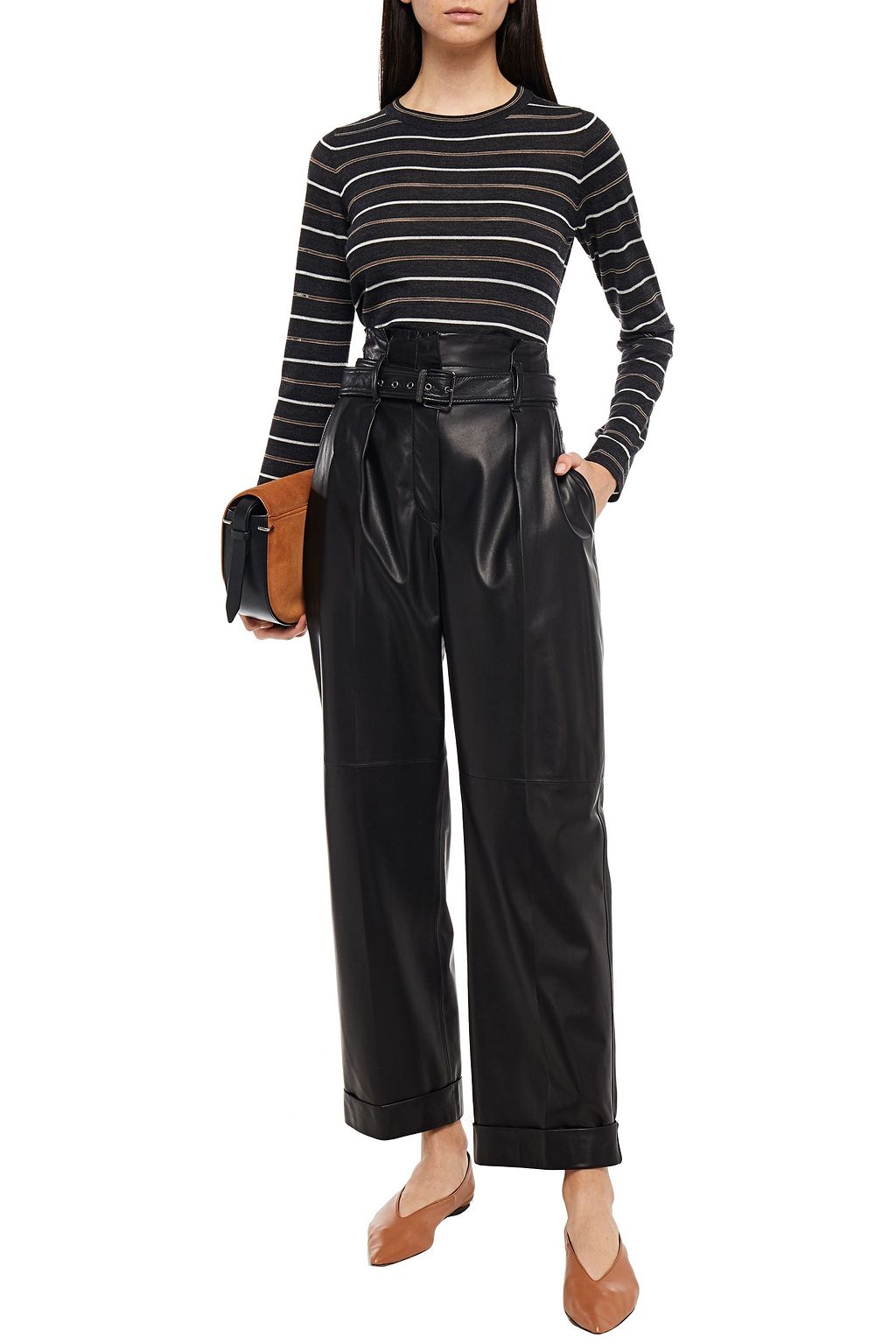 BRUNELLO CUCINELLI Metallic-trimmed striped wool and cashmere-blend sweater
