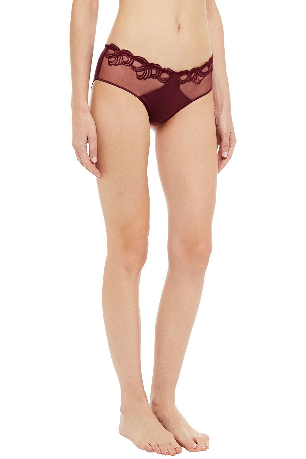 SIMONE PÉRÈLE Lace-trimmed jersey and mesh mid-rise briefs