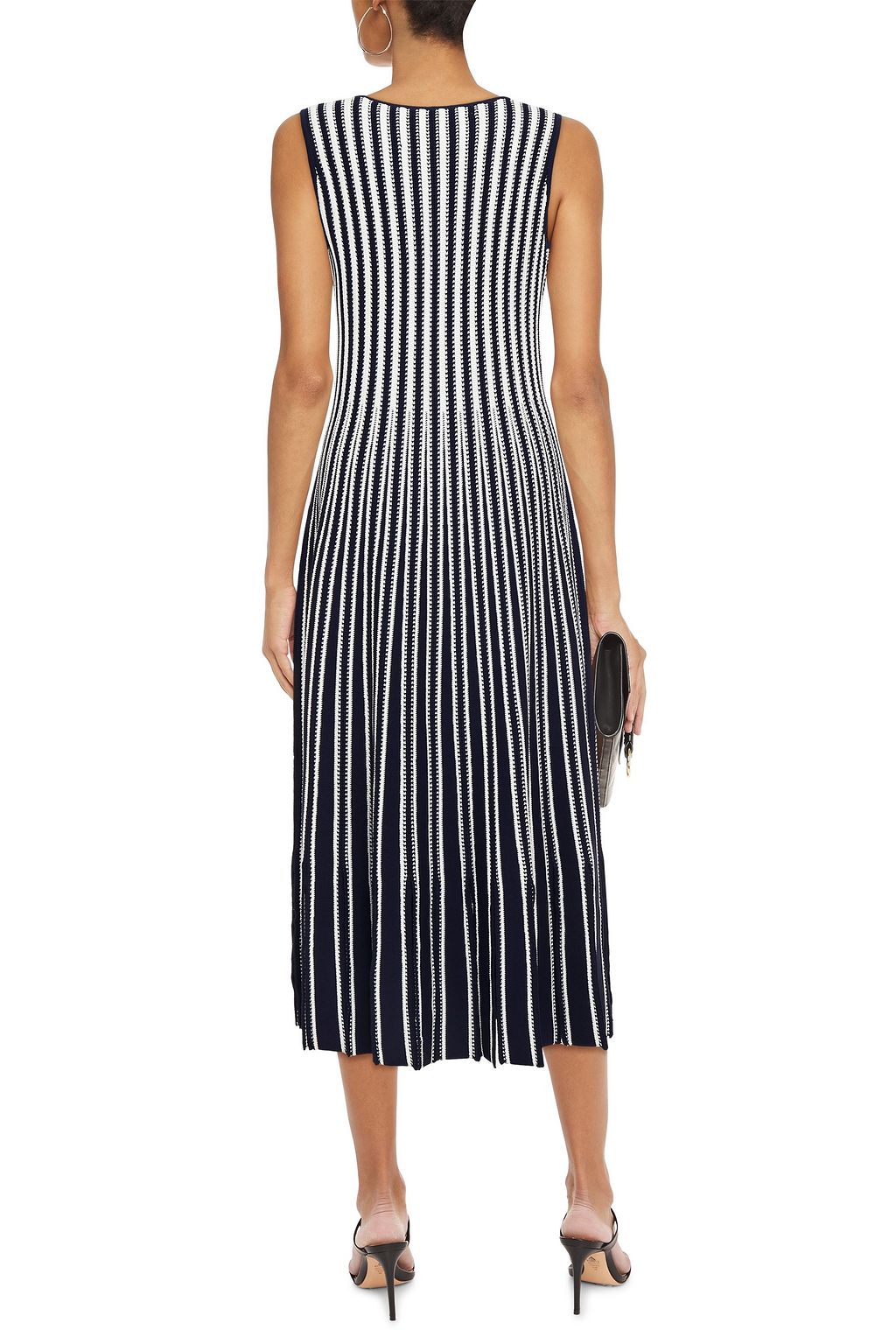 LELA ROSE Fringed ribbed-knit midi dress
