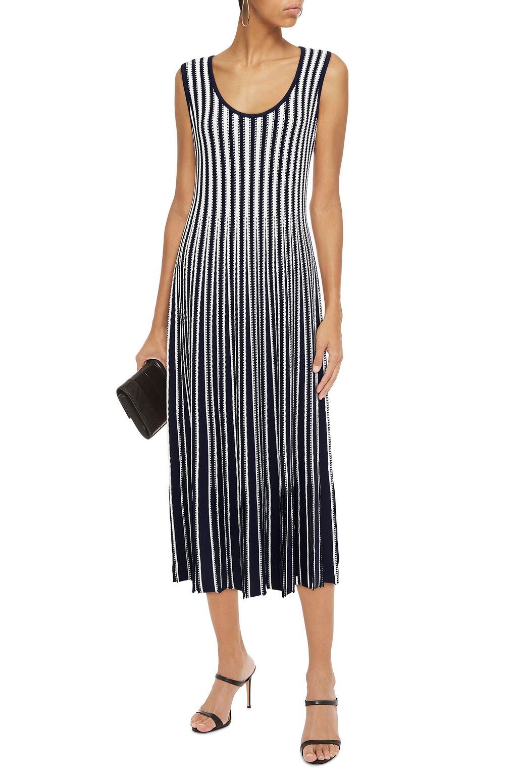 LELA ROSE Fringed ribbed-knit midi dress
