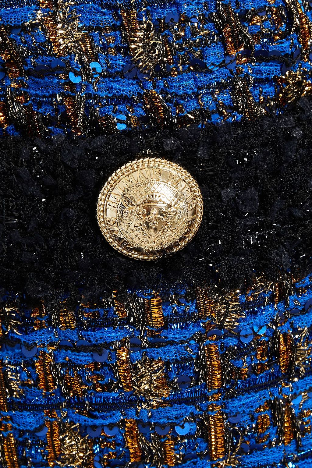 BALMAIN Button and sequin-embellished metallic tweed mini skirt