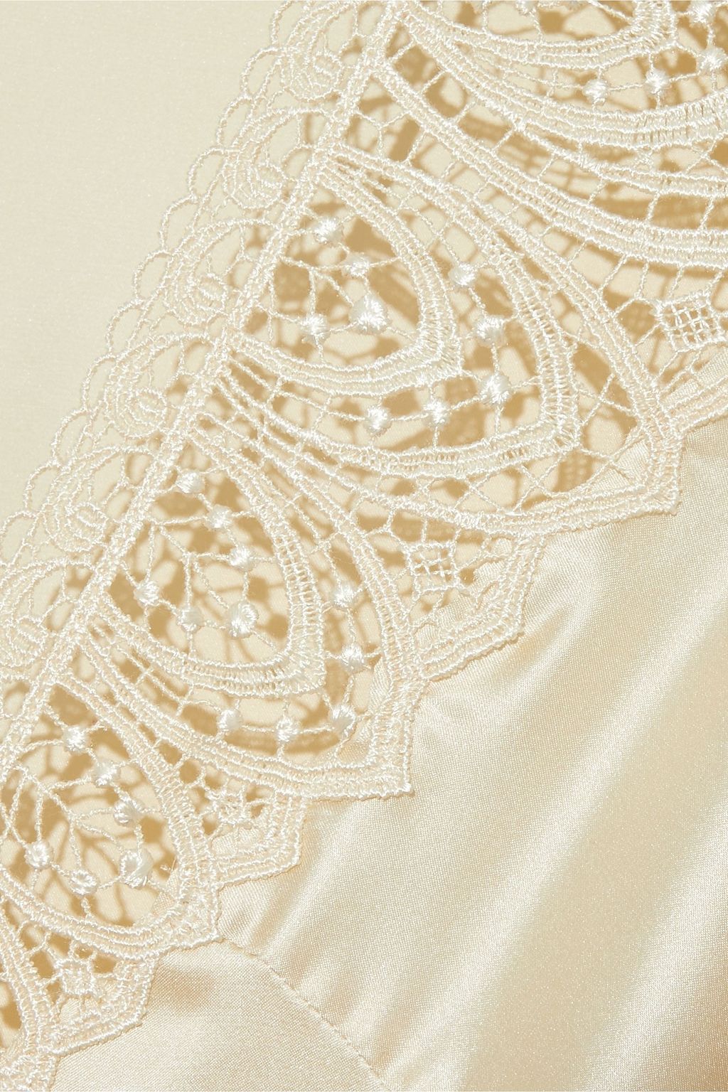 SIMONE PÉRÈLE Guipure lace-trimmed silk-blend satin robe