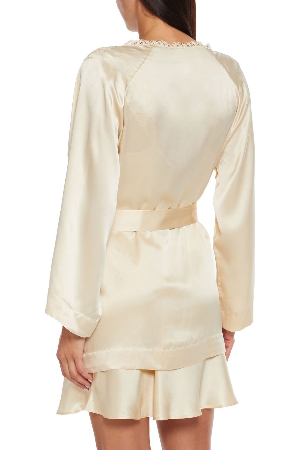 SIMONE PÉRÈLE Guipure lace-trimmed silk-blend satin robe