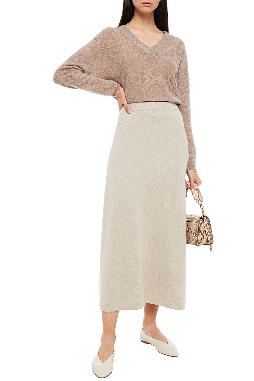 LE KASHA Melrose mélange cashmere midi skirt