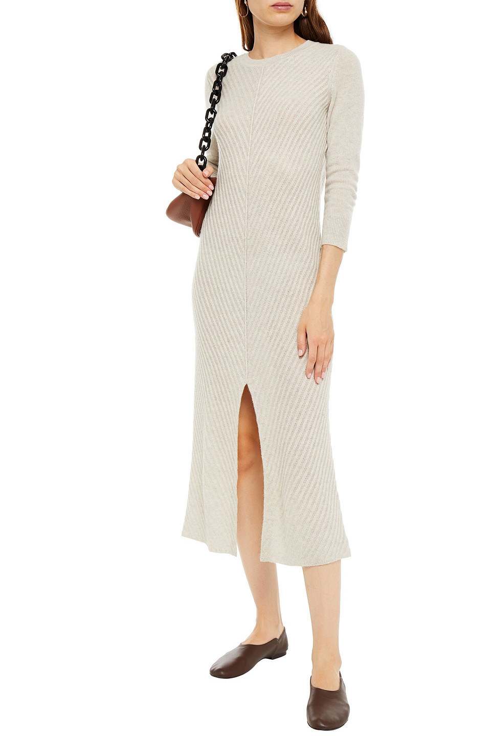 Le Kasha Mali Ribbed Mélange Cashmere Midi Dress In Neutrals