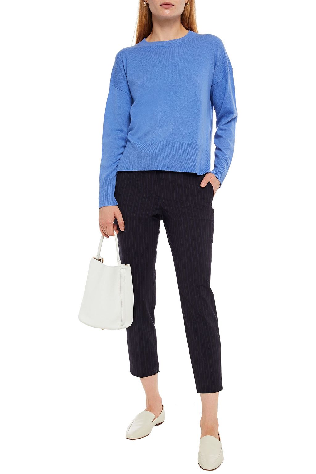 THEORY Cropped striped wool-blend slim-leg pants
