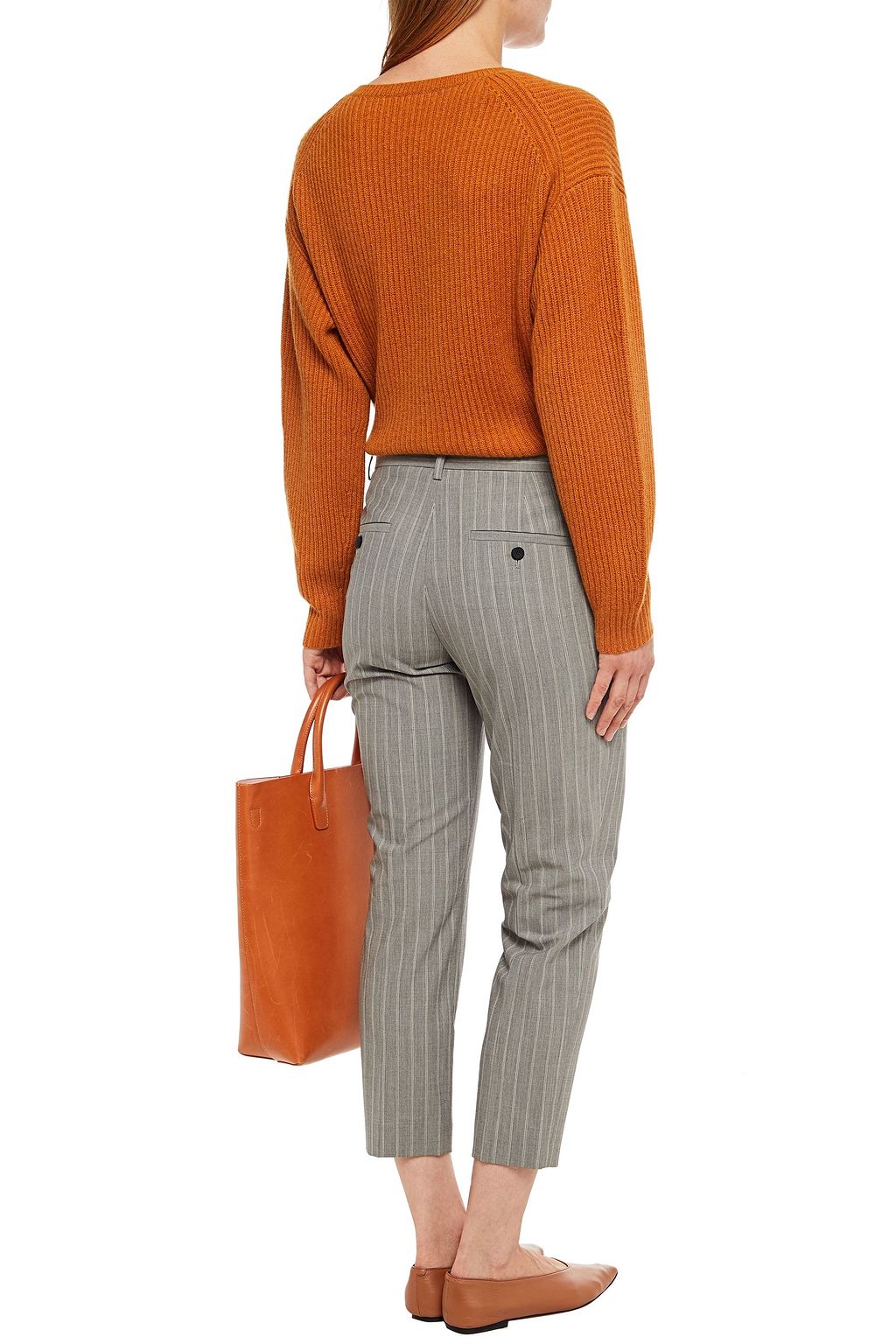 THEORY Cropped striped wool-blend slim-leg pants