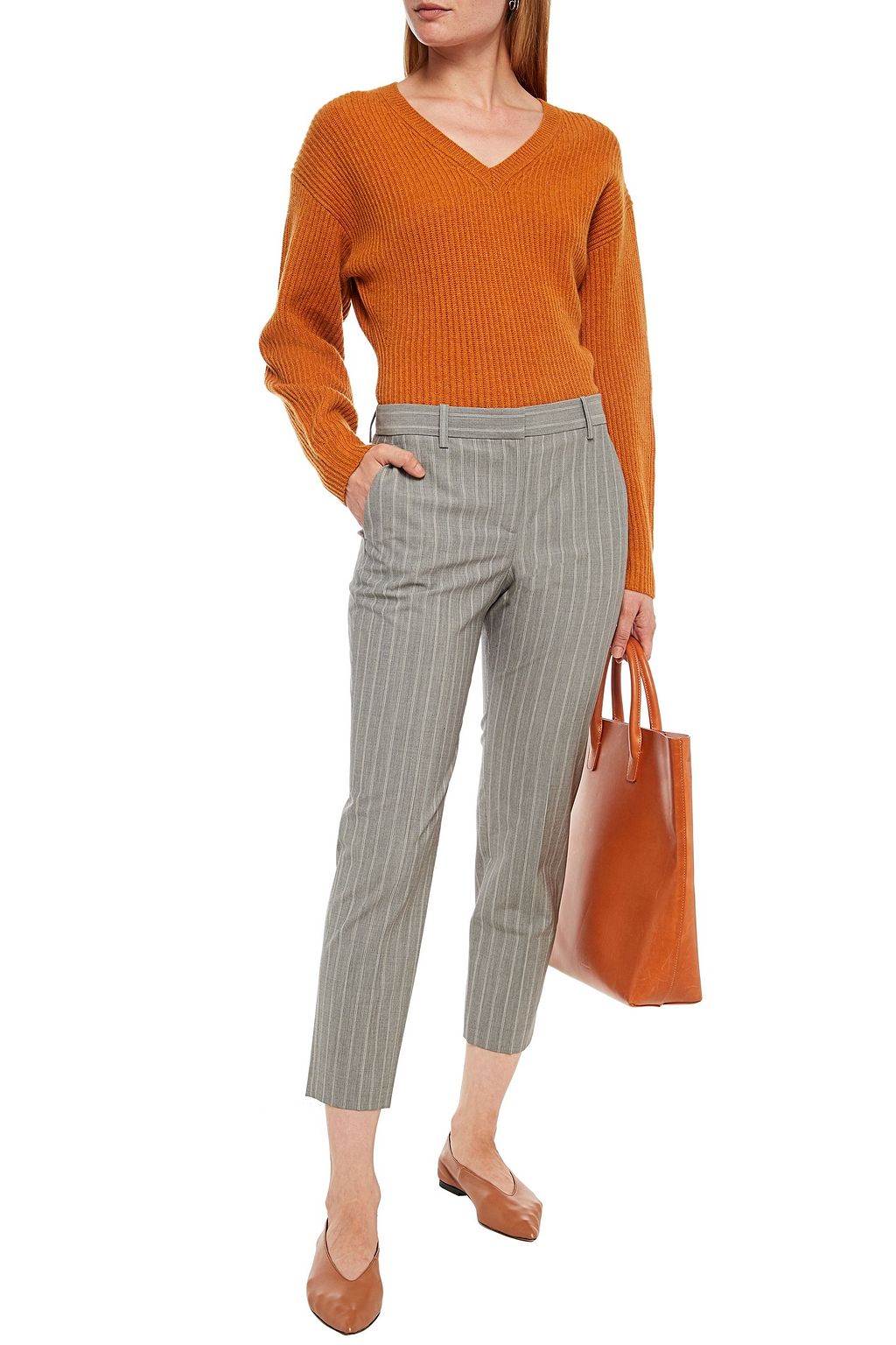THEORY Cropped striped wool-blend slim-leg pants