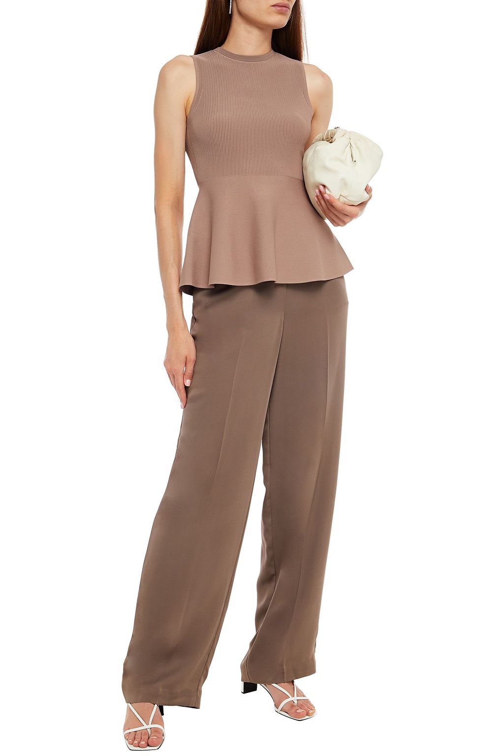 THEORY Ribbed-knit peplum top