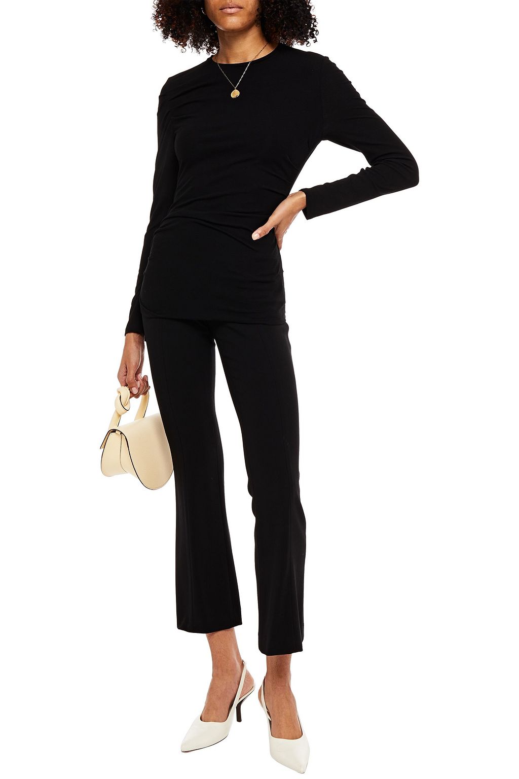 THEORY Ruched ribbed-jersey top