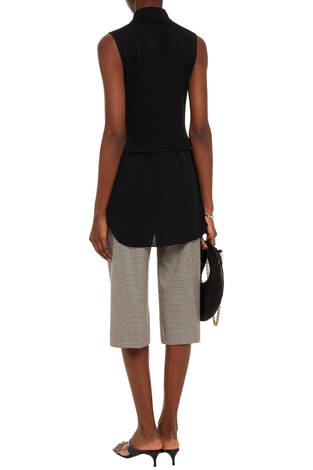 THEORY Crepe de chine-paneled ribbed wool-blend top