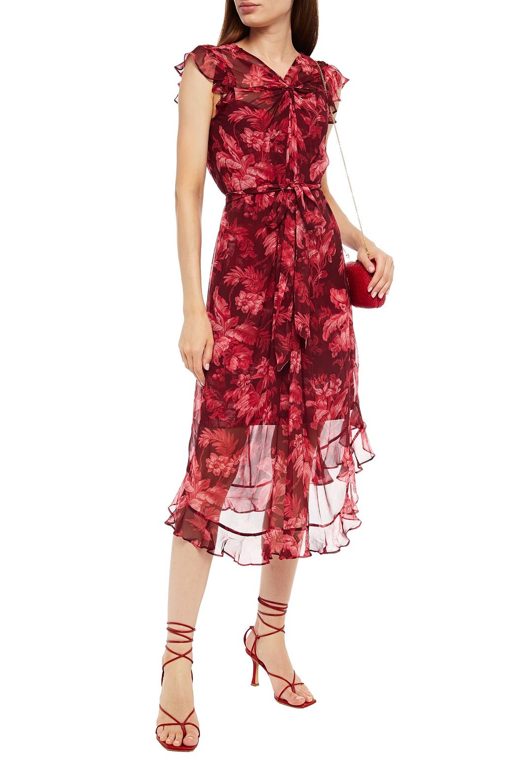 ZIMMERMANN Knotted ruffled floral-print silk-georgette midi dress