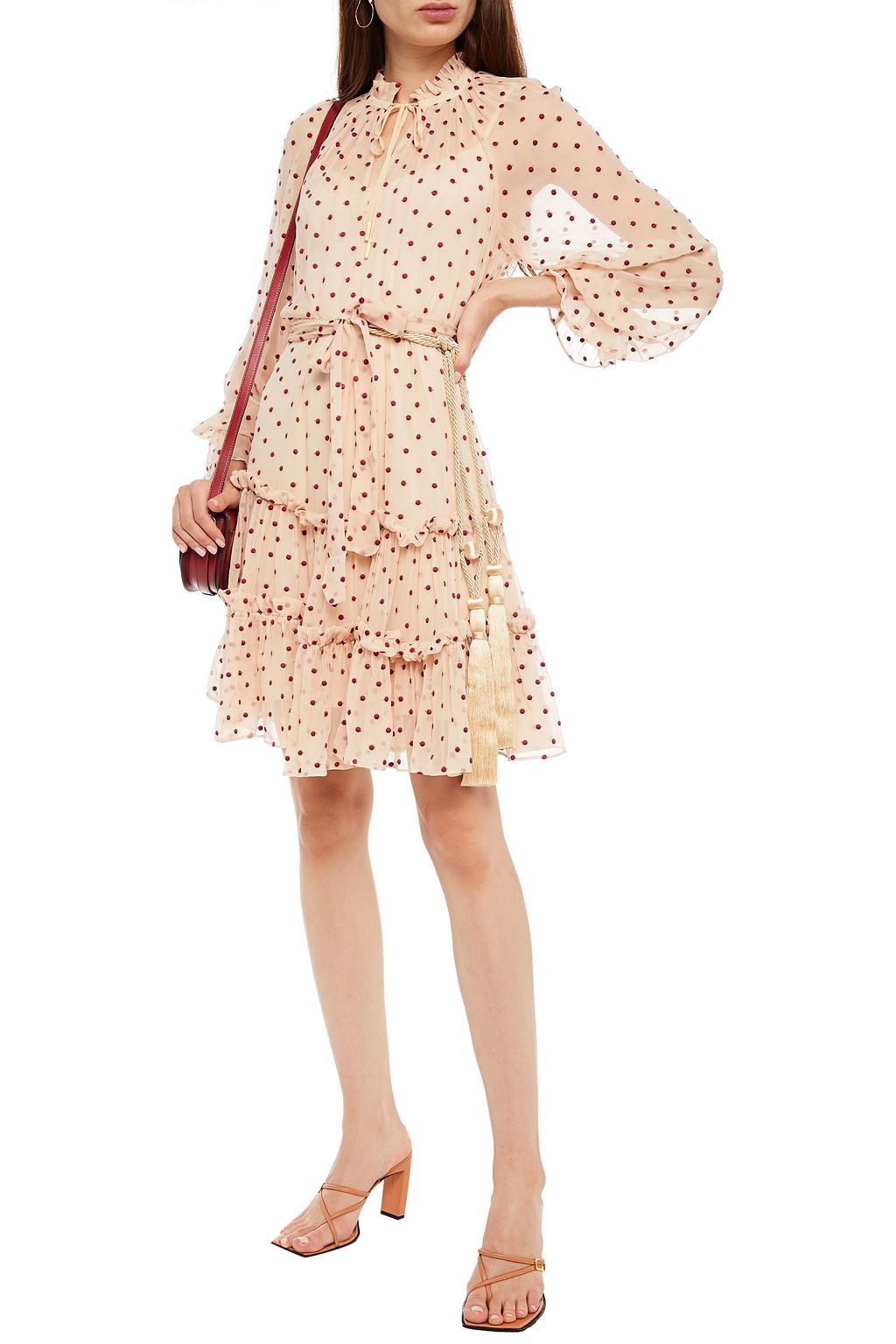 ZIMMERMANN Belted ruffled polka-dot silk-crepon mini dress