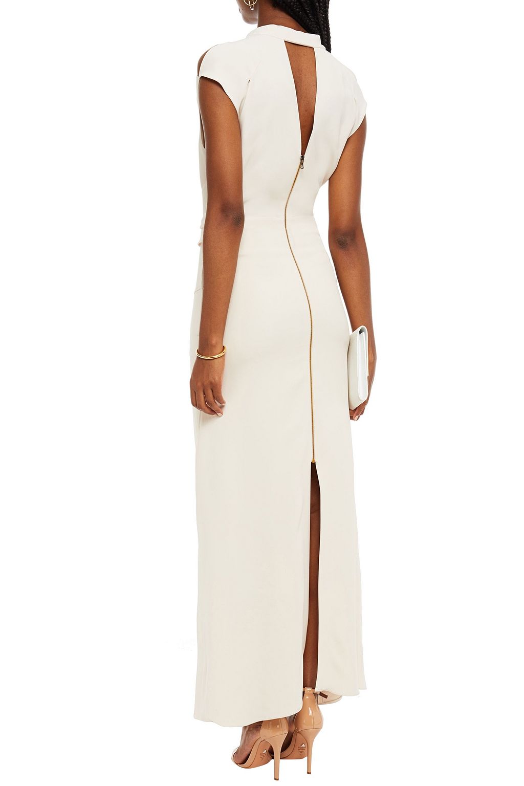 ROLAND MOURET Katios pussy-bow cutout stretch-crepe maxi dress