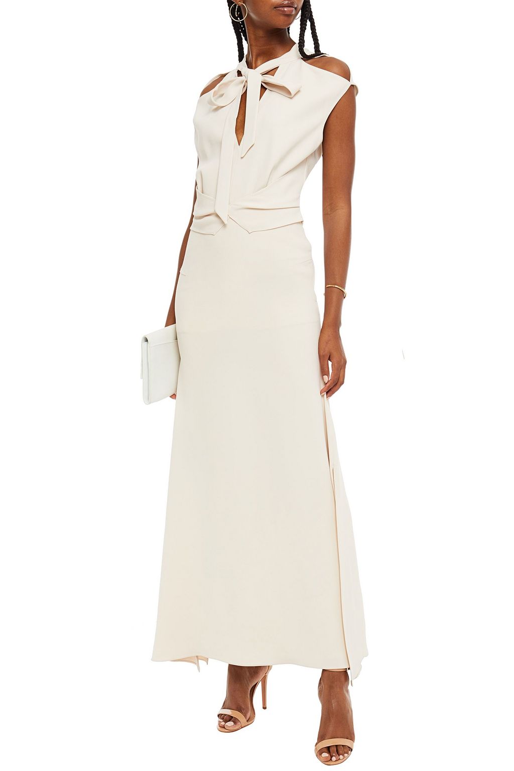 ROLAND MOURET Katios pussy-bow cutout stretch-crepe maxi dress