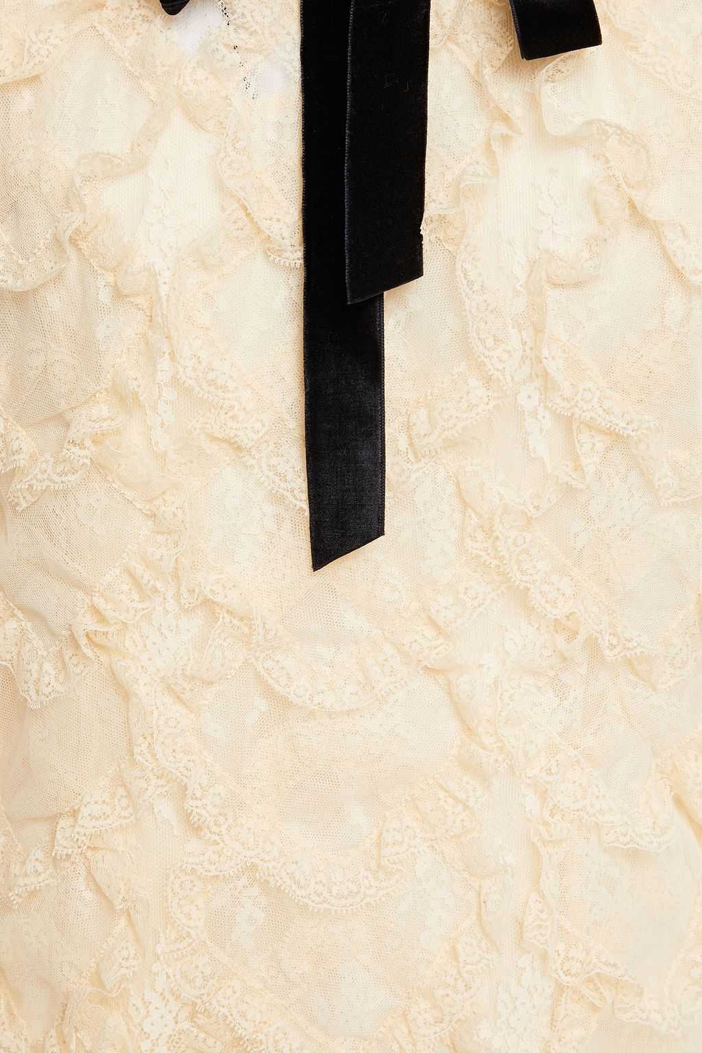 ZIMMERMANN Velvet-trimmed embellished ruffled lace blouse