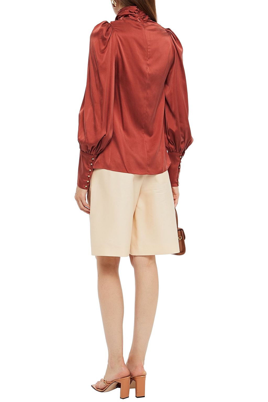 ZIMMERMANN Gathered washed silk-blend satin top