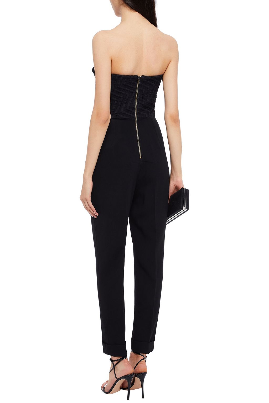 ROLAND MOURET Haye strapless jacquard-paneled crepe jumpsuit