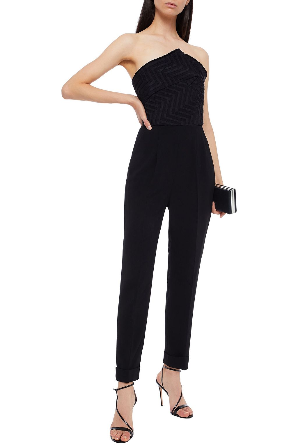 ROLAND MOURET Haye strapless jacquard-paneled crepe jumpsuit