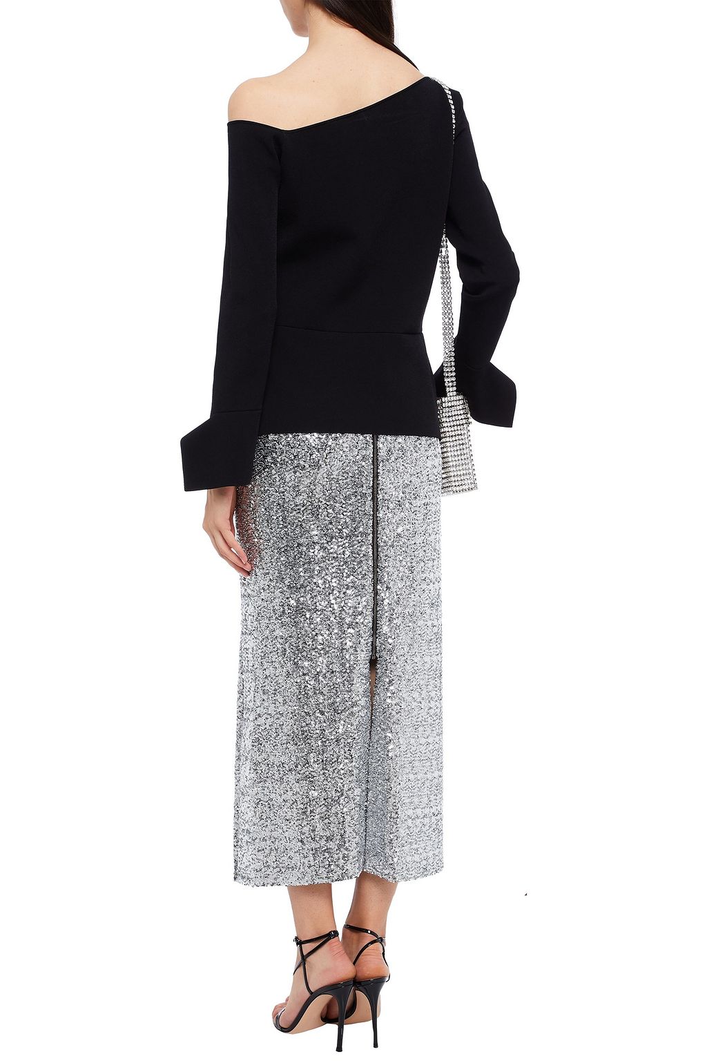 ROLAND MOURET Lowit draped sequined tulle midi skirt