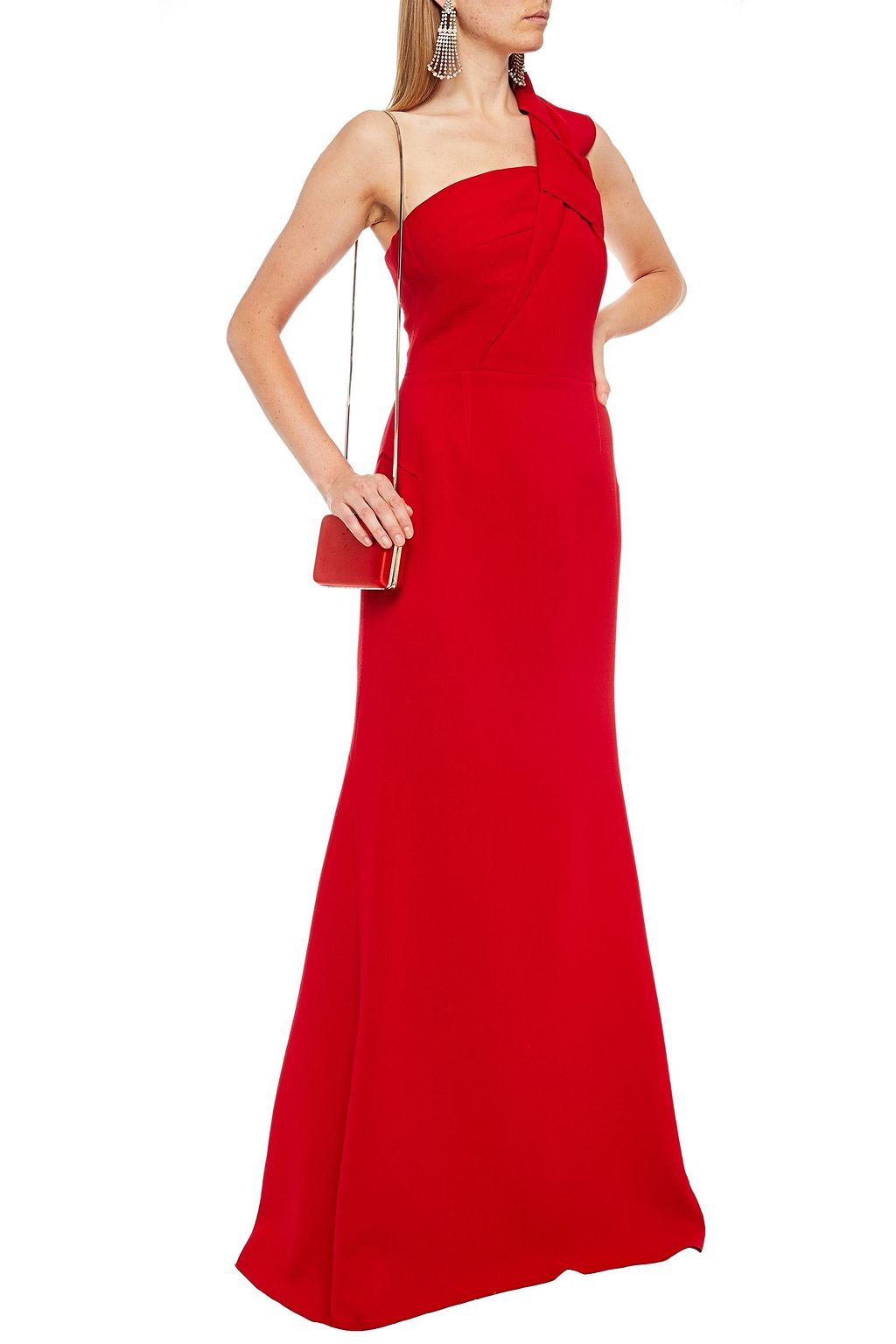 ROLAND MOURET Gosford one-shoulder knotted wool-crepe gown