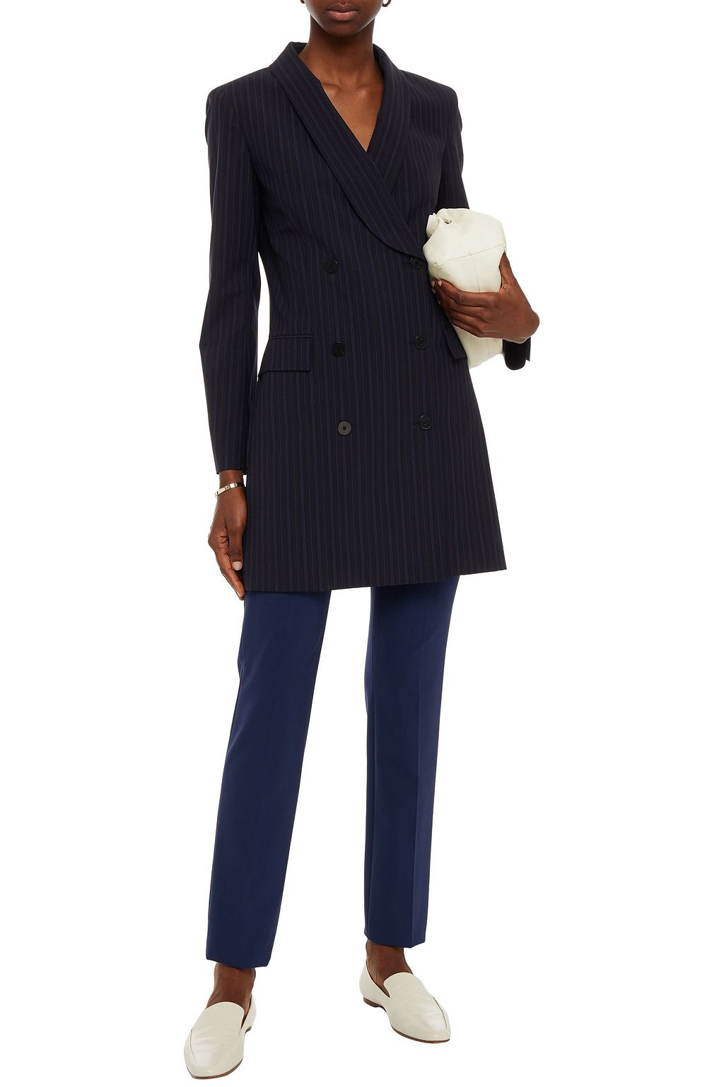 THEORY Double-breasted pinstriped wool-blend blazer