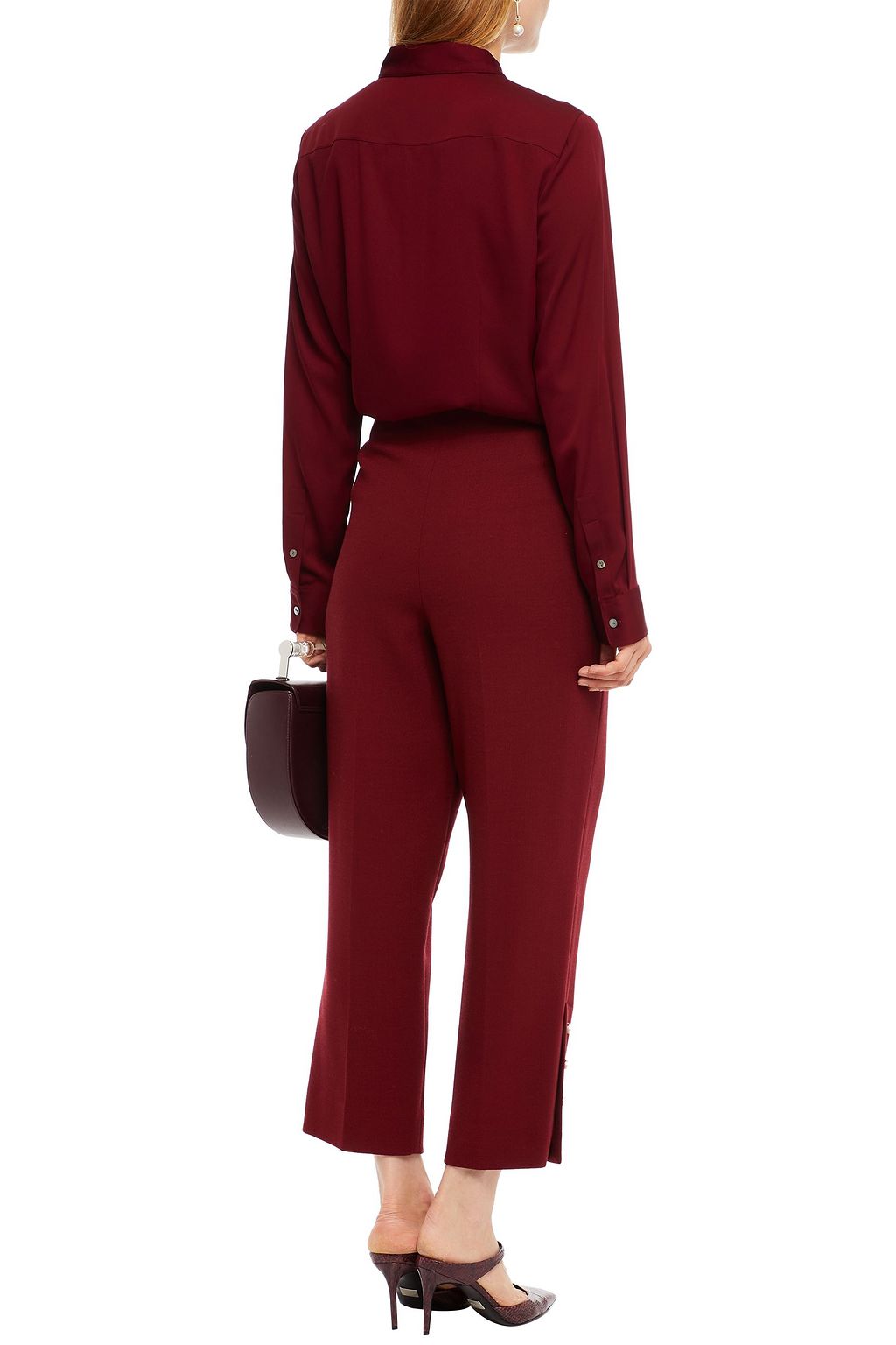 LELA ROSE Cropped aux pearl-embellished wool-blend straight-leg pants