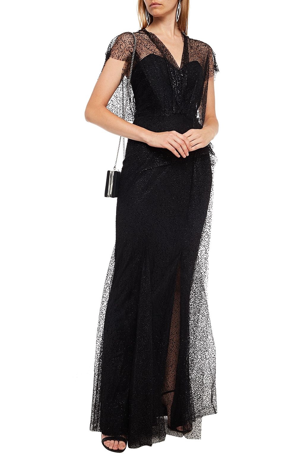 ROLAND MOURET Hiscot flocked glittered tulle gown