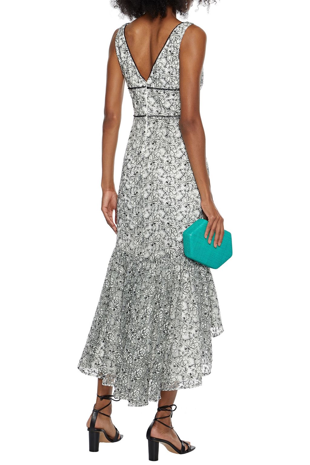 ML MONIQUE LHUILLIER Fluted embroidered tulle midi dress