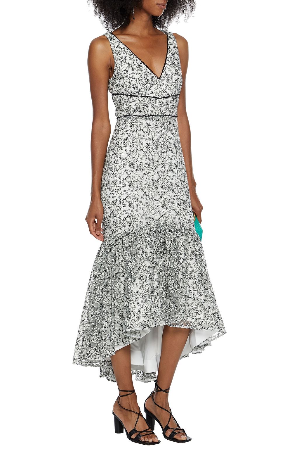 ML MONIQUE LHUILLIER Fluted embroidered tulle midi dress