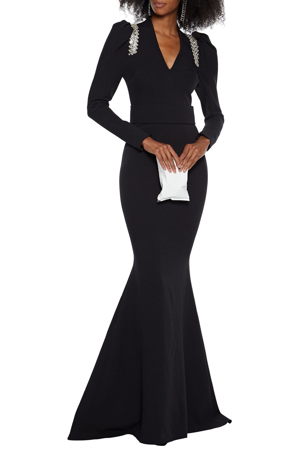 SAFIYAA Fluted crystal-embellished stretch-crepe gown