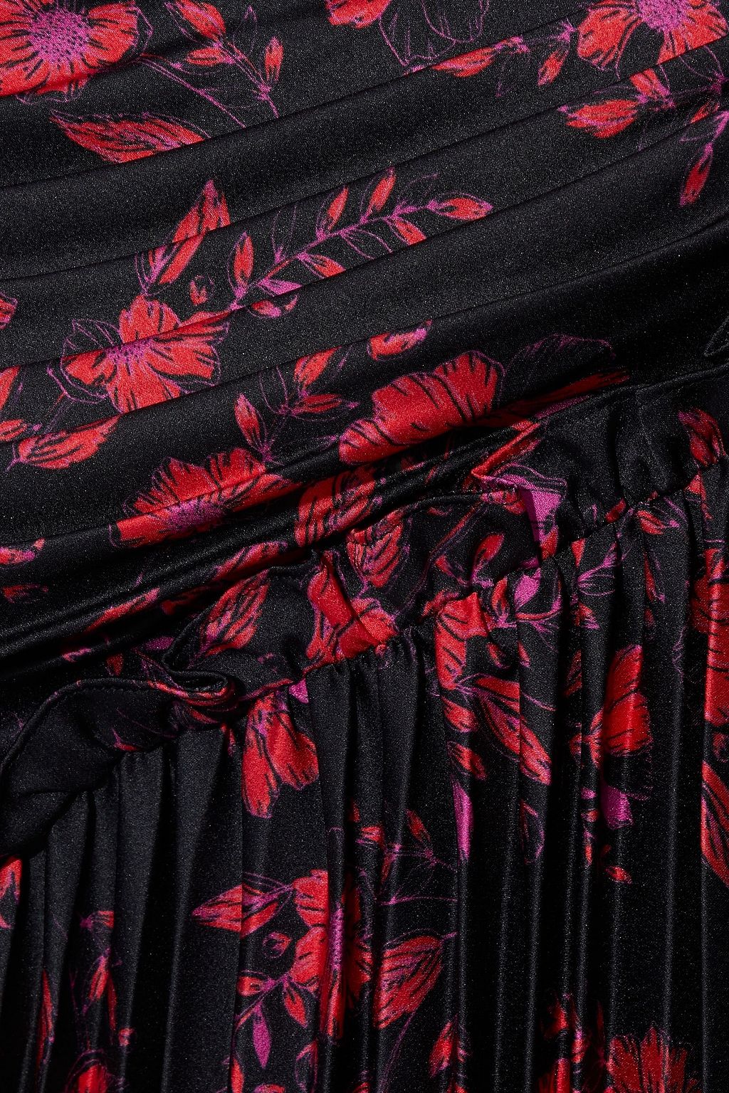 ML MONIQUE LHUILLIER Wrap-effect pleated floral-print satin maxi slip dress