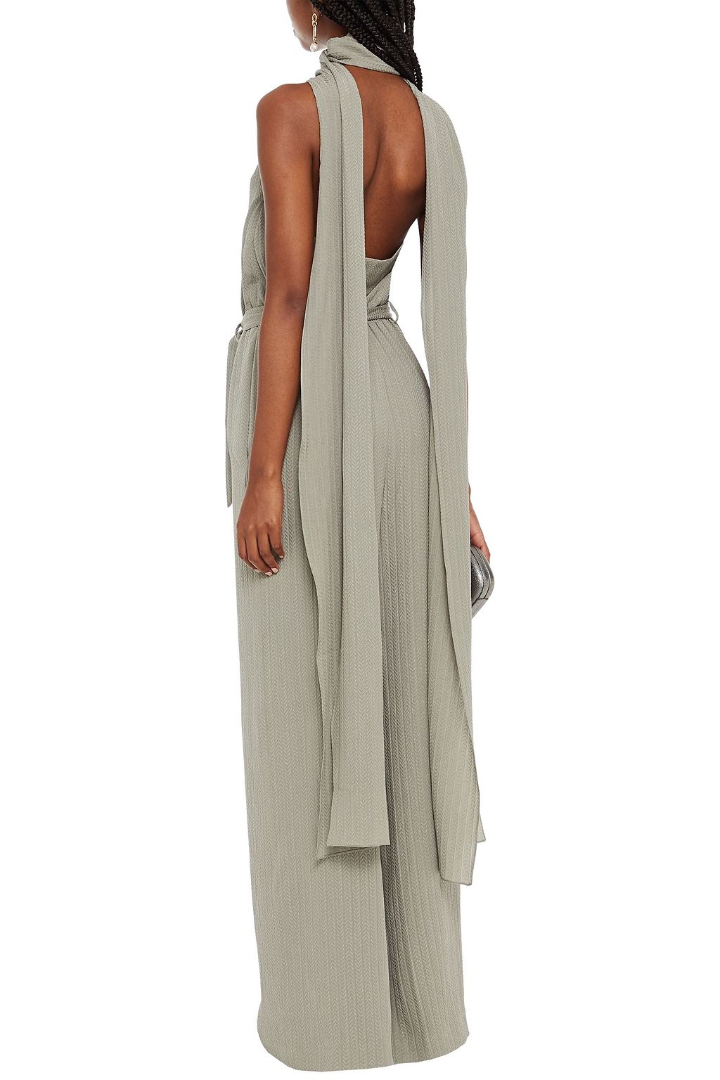 ROLAND MOURET Crossbill gathered silk-jacquard jumpsuit
