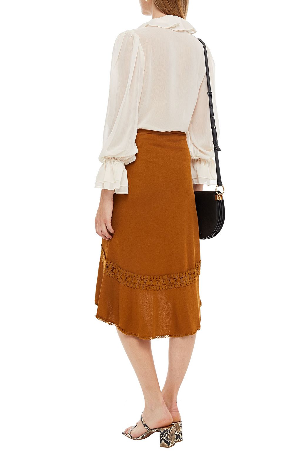 SEE BY CHLOÉ Guipure lace-trimmed stretch-crepe midi skirt