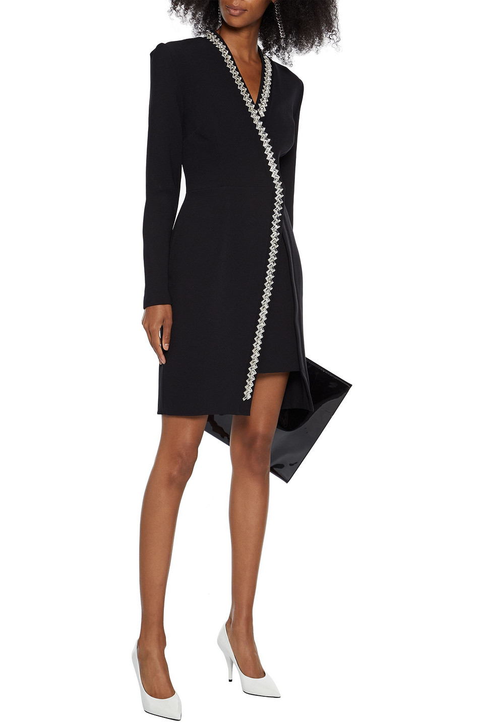 Safiyaa Amber Asymmetric Crystal-embellished Stretch-crepe Mini Dress In Black