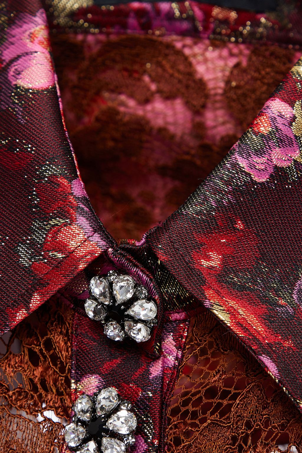 DOLCE&GABBANA Brocade-trimmed crystal-embellished corded lace shirt