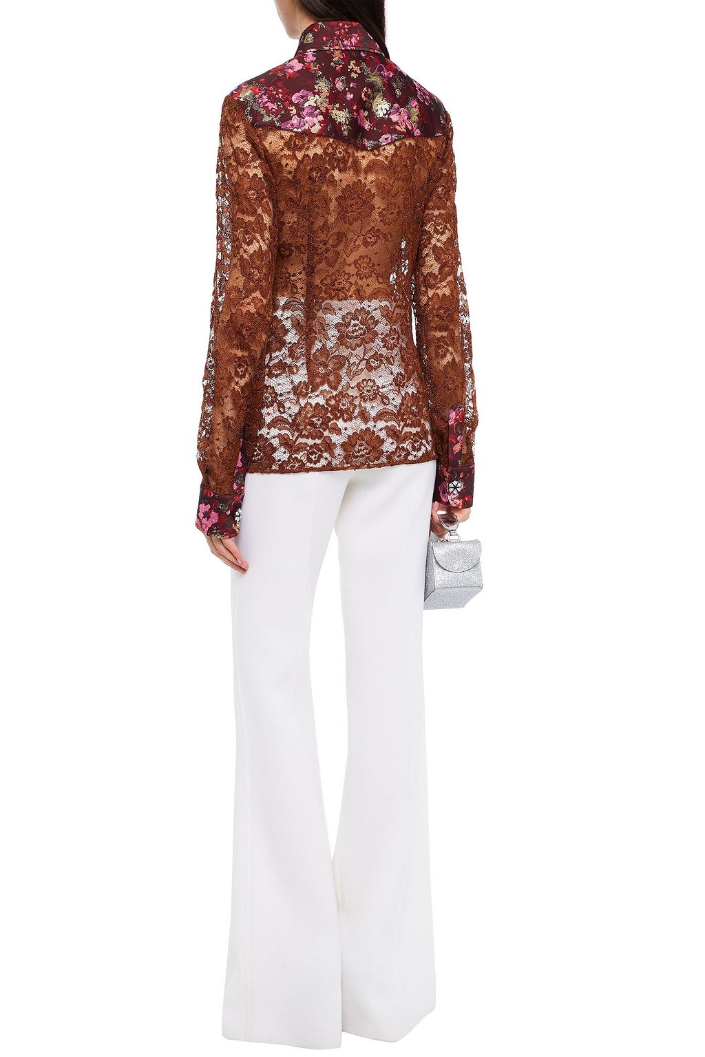 DOLCE&GABBANA Brocade-trimmed crystal-embellished corded lace shirt
