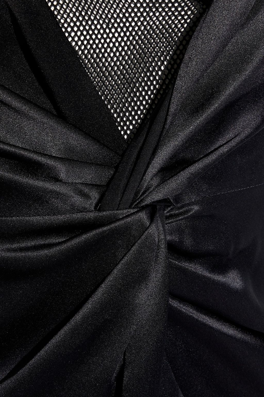 FLEUR DU MAL Cold-shoulder twist-front mesh-paneled silk-satin mini dress