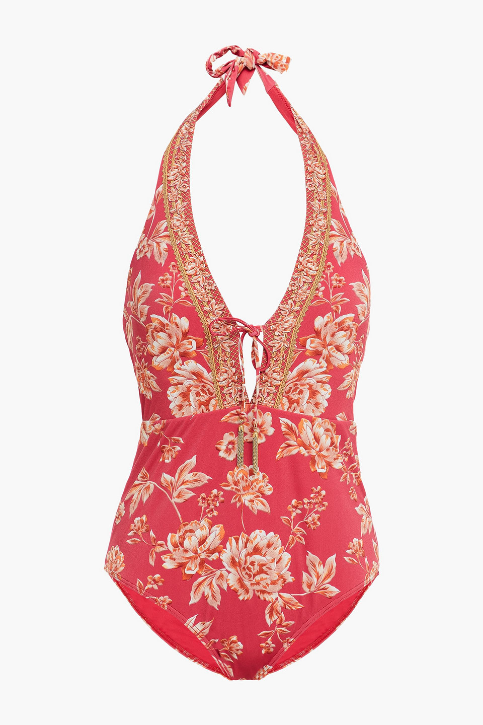 Jets Australia By Jessika Allen Woman Enchantment Floral-print Halterneck Swimsuit Red Size 8