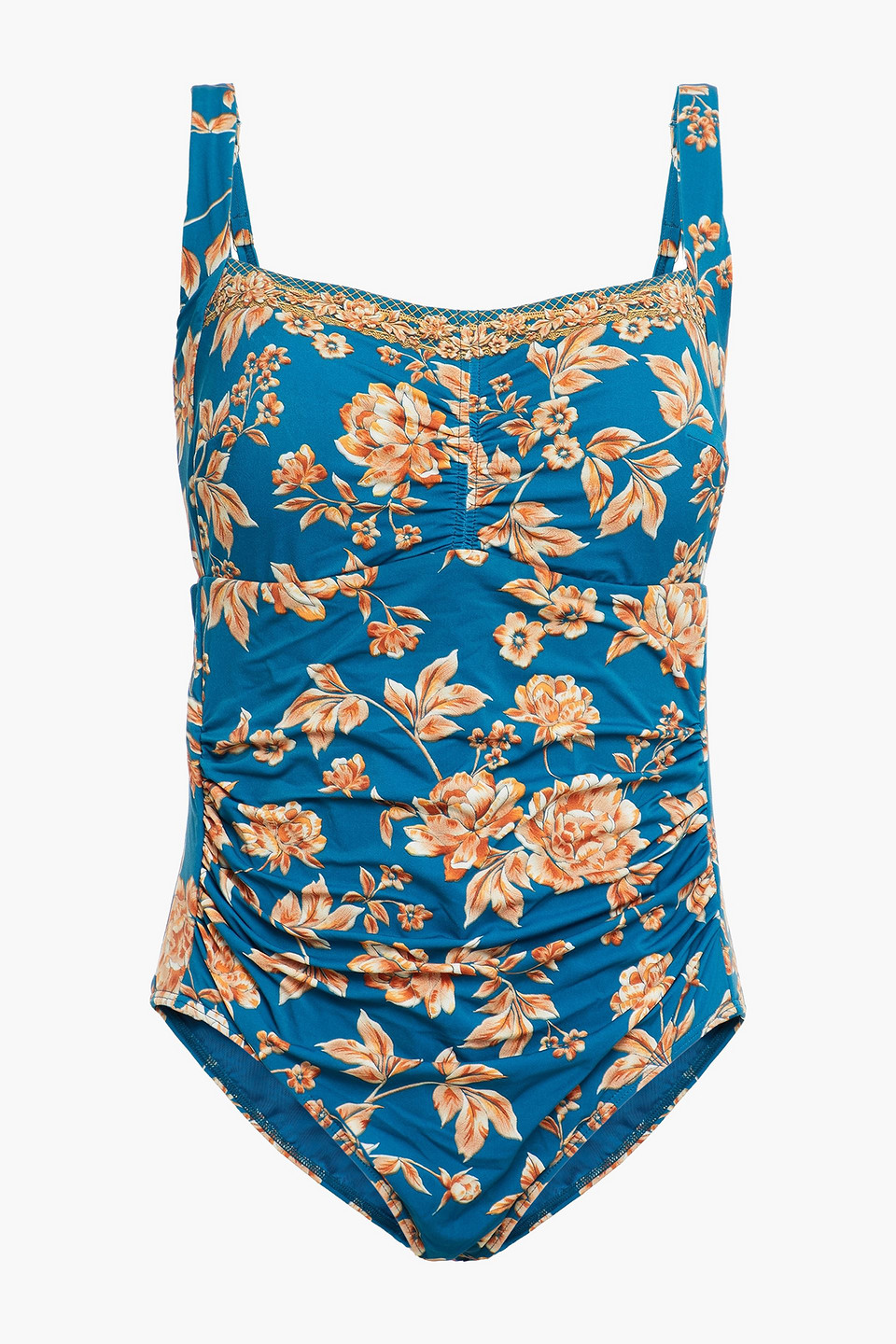 Jets Australia By Jessika Allen Woman Ruched Floral-print Swimsuit Teal Size 16