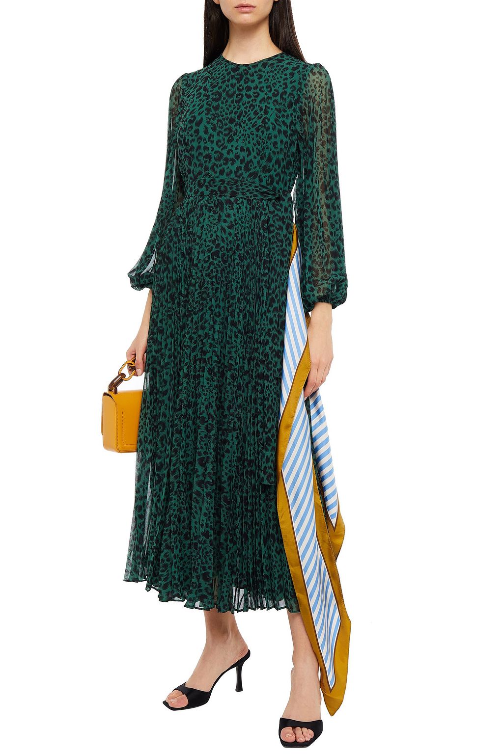 ZIMMERMANN Paneled pleated leopard-print georgette midi dress