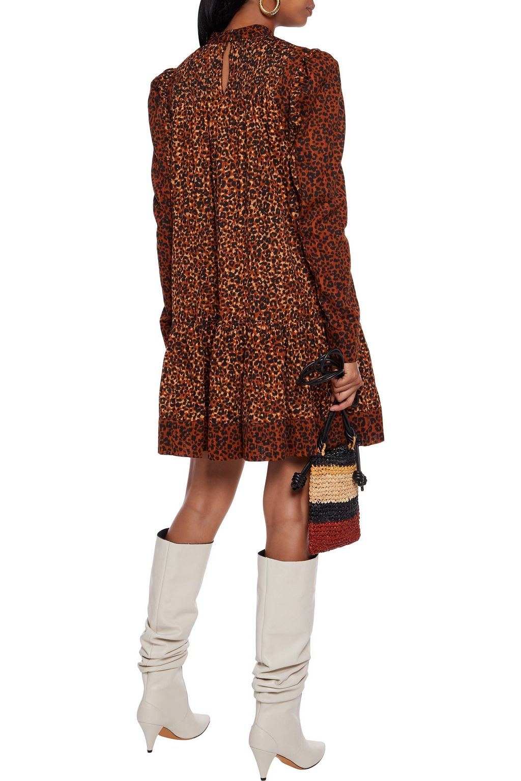 ULLA JOHNSON Amira pintucked leopard-print cotton-voile mini dress