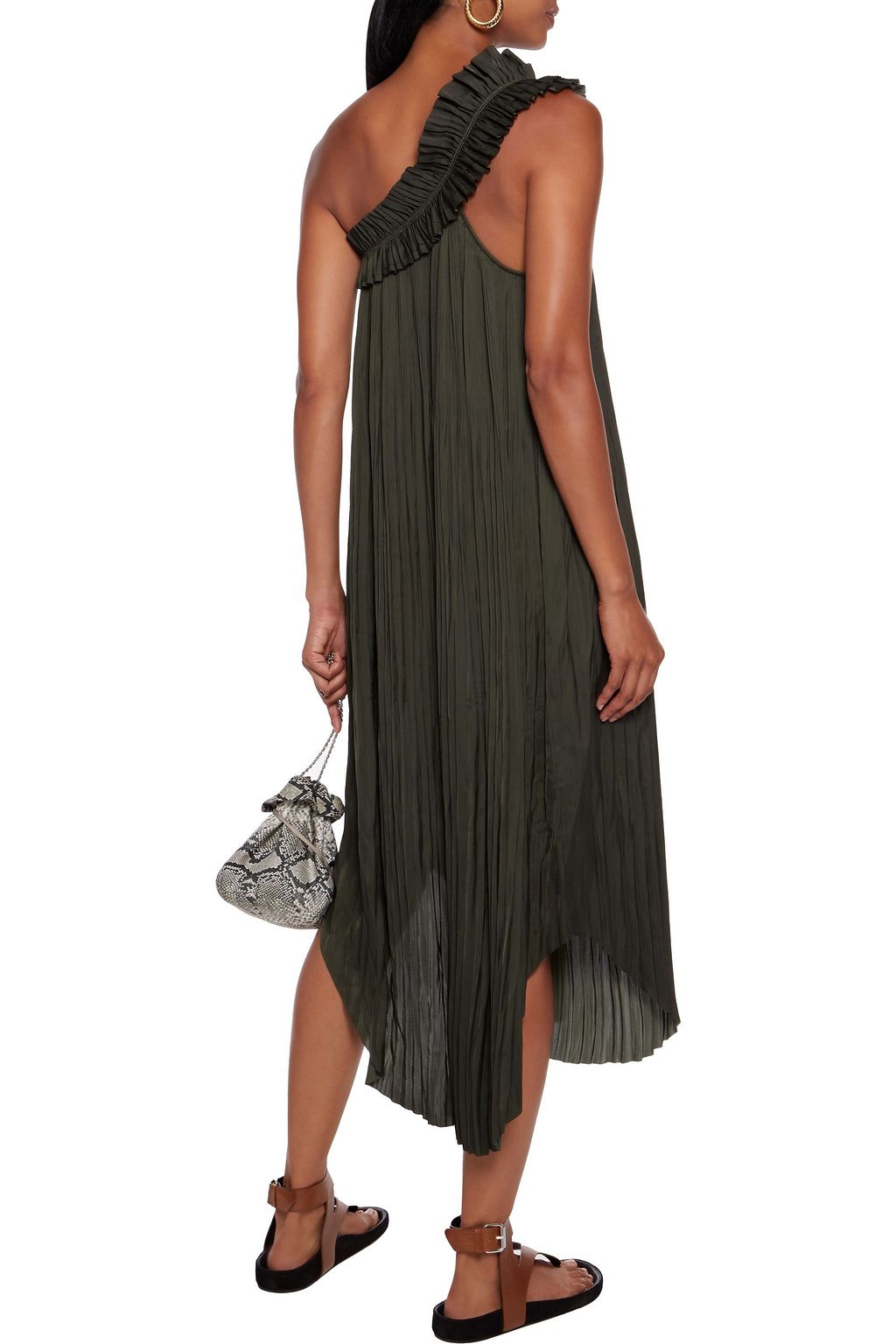 ULLA JOHNSON Jade one-shoulder plissé washed-satin midi dress