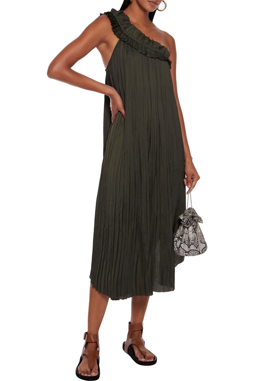 ULLA JOHNSON Jade one-shoulder plissé washed-satin midi dress