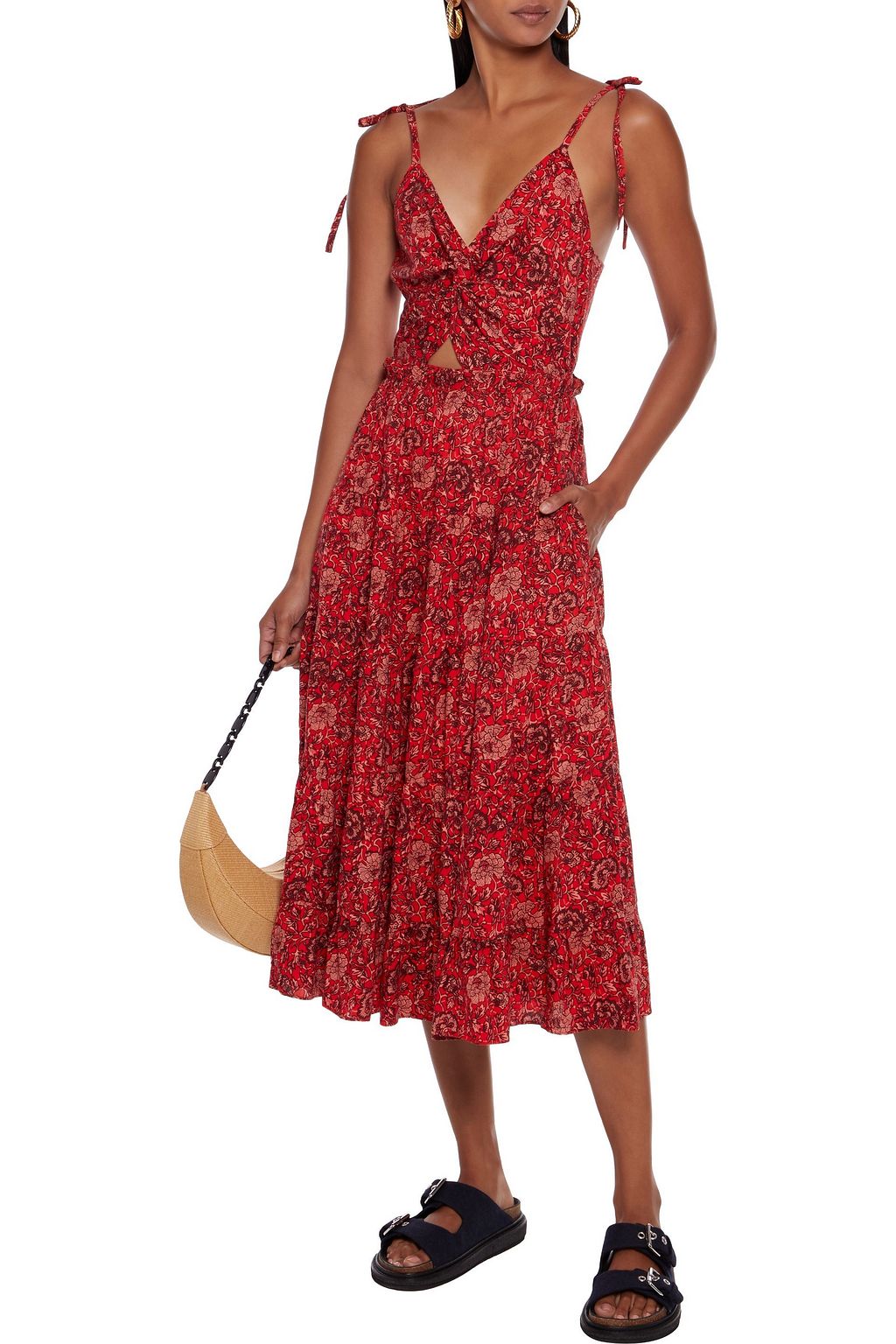 ULLA JOHNSON Kali twist-front floral-print cotton-blend midi dress