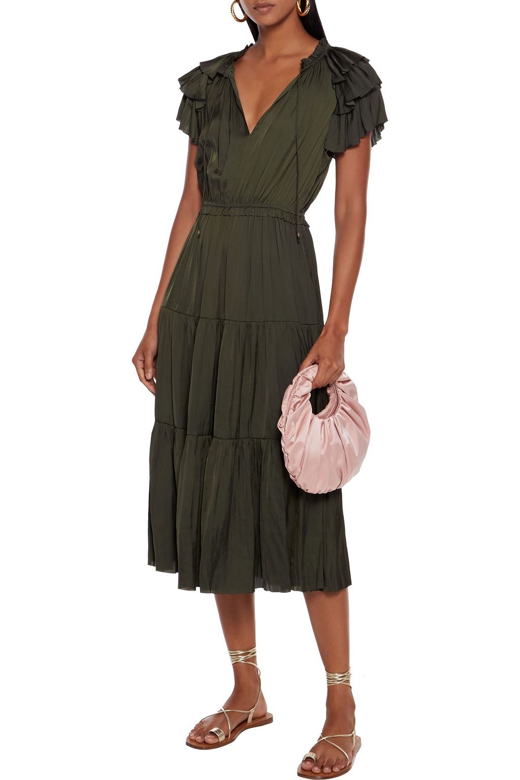 ULLA JOHNSON Blaire tiered ruffled washed-satin midi dress